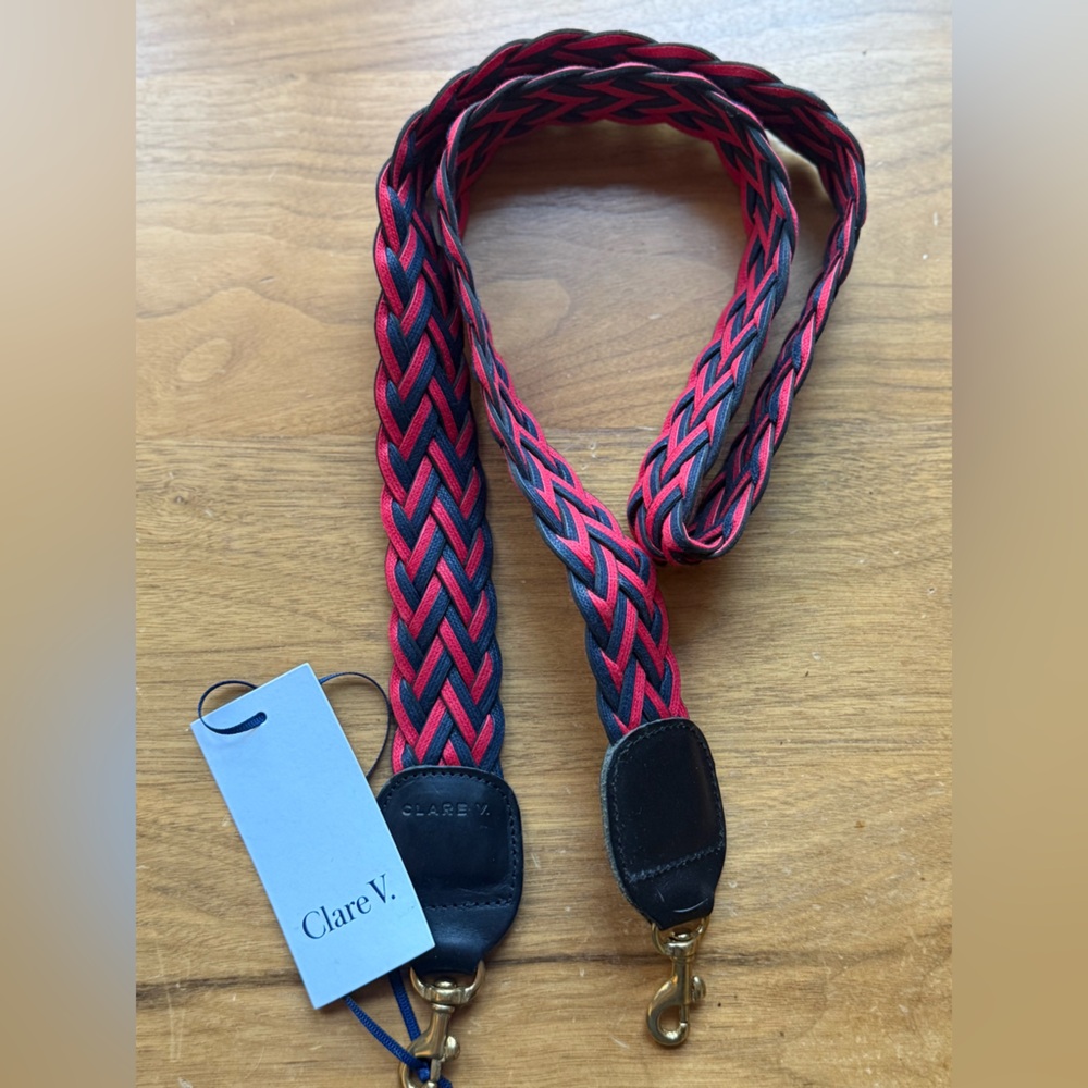 Clare V NWT + Dust bag Red and Navy Blue Woven leather Crossbody Bag Strap